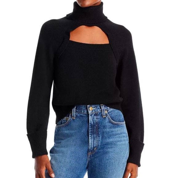 Paige black wool turtleneck with open chest detail. Long sleeve sweater. - Picture 4 of 16